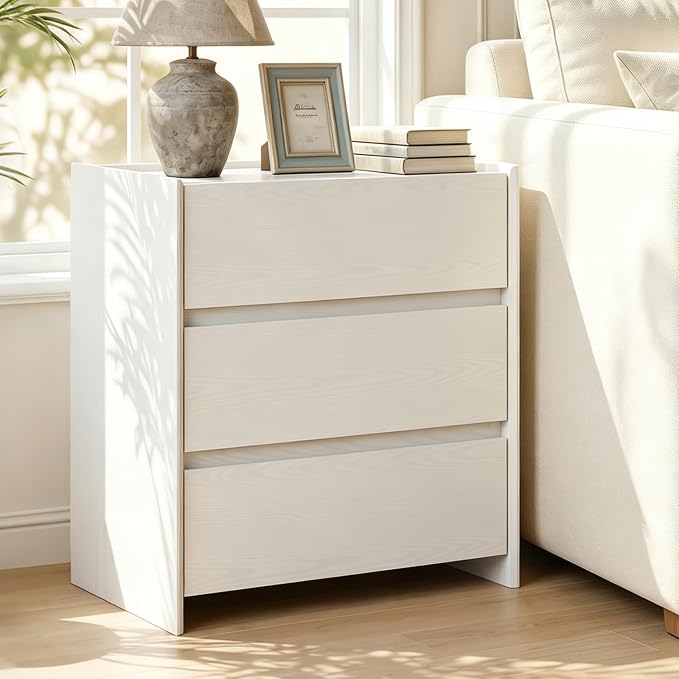 Nightstand Set of 2, White Handle-Free Nightstand with 3 Drawers, 23.6" W Raised Lip Bedside Table, Modern Minimalist Night Stand, End Table, Easy Assembly for Bedroom Apartment Small Space - Image 3