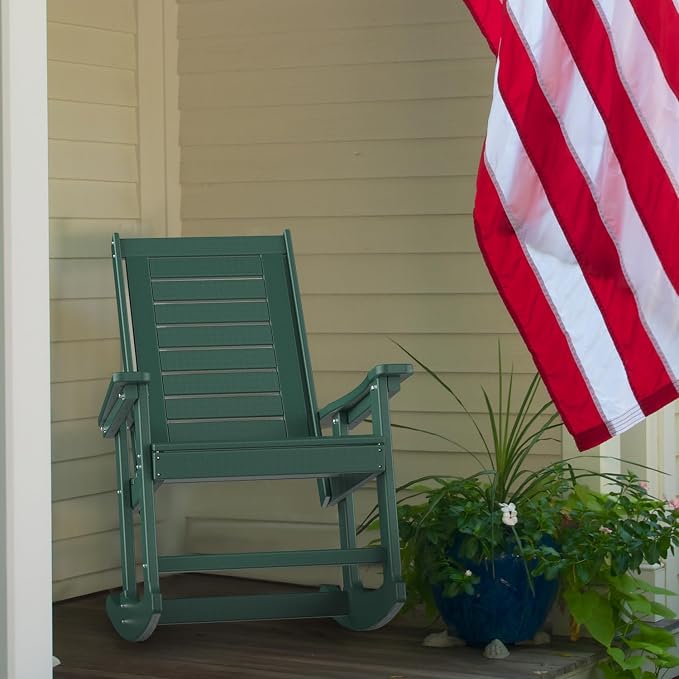 GREENVINES Outdoor Rocking Chairs | Set of 4 | Porch Rocker | HDPE Plastic | Forest | Oversized Rockers | High Back | Big & Tall | Ladder Back | for Patio Outside Backyard Balcony Garden - Image 6