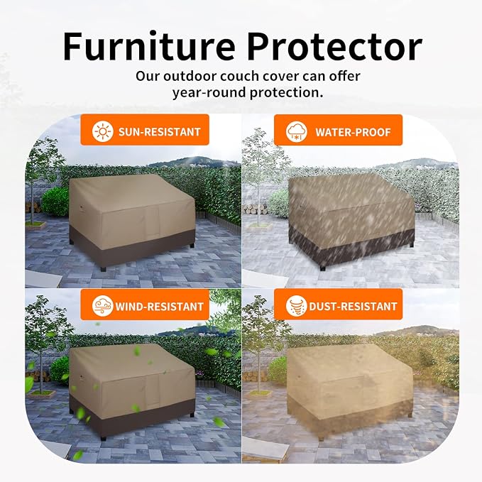 Easy-Going Waterproof Outdoor Couch Cover, Heavy Duty 3-Seater Patio Sofa Cover, Winchdproof Outdoor Furniture Cover with Air Vent (80Wx37Dx33H inch, Camel/Dark Brown) - Image 5