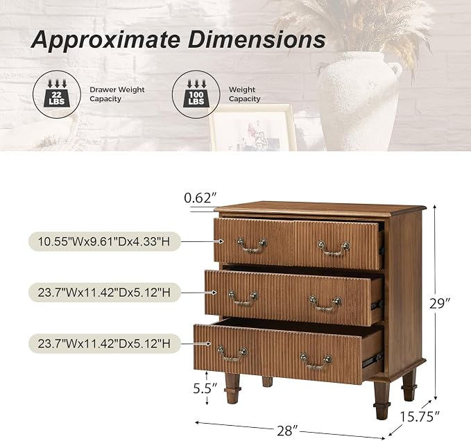 HULALA HOME French Country End Table, 30 inches Paulownia Wood End Table with Charging Station (Cherry) - Image 2