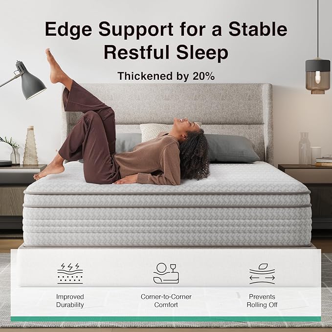 Novilla 14 Inch Queen Size Mattress, Hypoallergenic & Back Pain Relief, Hybrid Queen Mattresses in a Box with Smarts Coils, Fiberglass Free CertiPUR-US Certified Colchones No Box Spring Needed