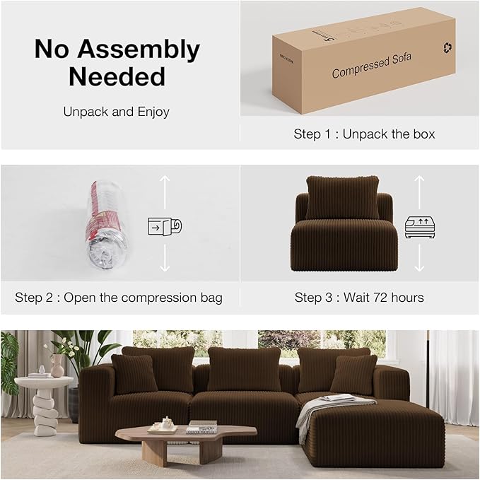 Novilla 141" Modular Sectional Sofa, Modern Cloud Sectional Couch with Smarts Coil® Support, U-Shape Boneless Couch for Living Room Apartments, No Assembly Required, Brown (4 Seat w/ 4 Ottoman)
