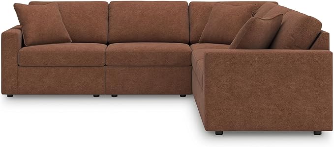 Signature Design by Ashley Modmax Contemporary Stain Resistant 5-Piece Sectional with Armrest, Throw Pillows and Reversible Cushions, Orange
