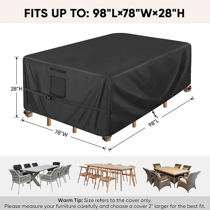 BALEINE Patio Furniture Covers, Outdoor Furniture Covers Waterproof, Heavy Duty Oxford Patio Table Cover for Outdoor Table, Chair, Sofa, Desk (Black, 98"L x 78"W x 28"H) - Image 2