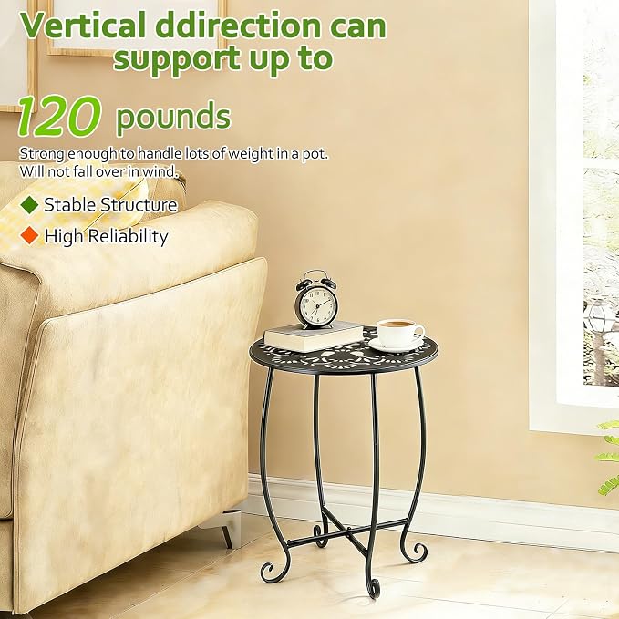 Arbuxzuy 17" Tall Round Metal Outdoor Side Tables for Patio, Decorative Black Flower Pot Stand, Rustproof Potted Holder, 120 lbs Load Capacity - Image 5