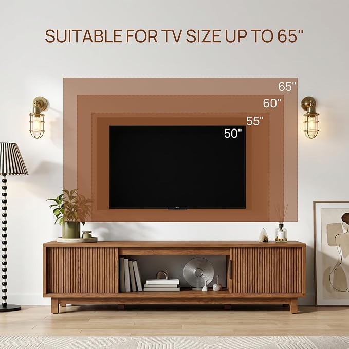 Alpen Mid Century Modern TV Stand for Living Room, 58.01" Fluted Entertainment Center with Storage, Brown Walnut TV Console for 55/60/65 Inch TV, Wood Television Media Cabinet for Bedroom - Image 4