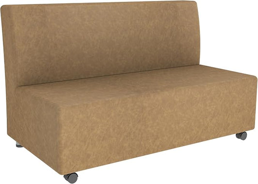 FDP Pro Series Rustic Armless Mobile Sofa with Tech Panel Outlet Distressed Faux Hide Leather, Hand Upholstered Commercial Furniture for Hotel Lobby, Office, Restaurant, Home and More - Pecan
