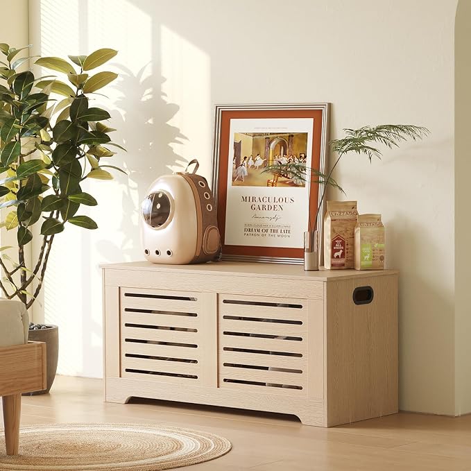 DINZI LVJ Storage Chest, 39.4”Wooden Storage Box with 2 Safety Hinges, Entryway Shoe Bench with Flip-Top, Farmhouse Style Trunk for Living Room, Bedroom, Play Room, Easy Assembly, Natural - Image 8