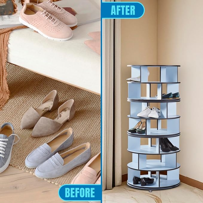 Kings Brand Furniture - 7-Tier Rotating Shoe Rack, 360° Revolving Lazy Susan Spinning Shoe Rack Tower Storage Organizer for Closet Entryway Bedroom Hallway, Blue - Image 5