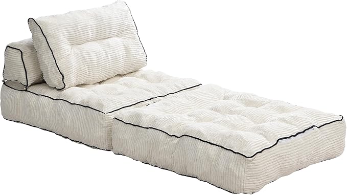 Ball & Cast Folding Sofa Bed,Convertible Sleeper Chair with Pillow & Back Support,Foldable Mattress with Back Support,Portable Futon Sofa Bed for Living Room Bedroom,Beige