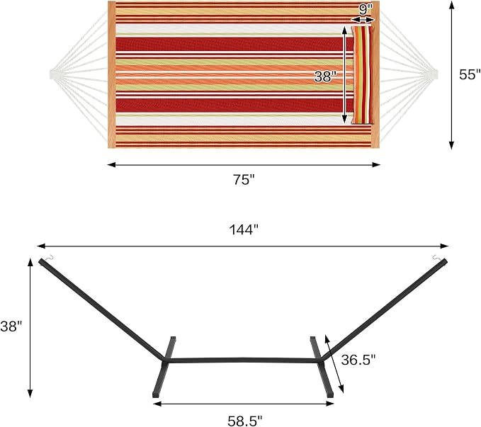 Homgava Two Person Hammock with Stand for Outside Heavy Duty, Outdoor Patio Hammock with Portable Steel Stand, Large Double Hammocks,480lbs Capacity.(Red) - Image 3
