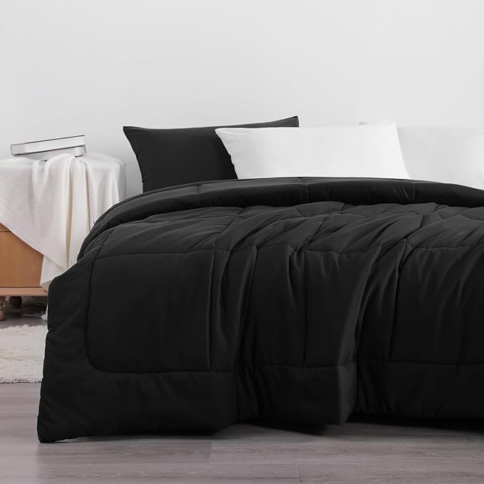 NTBAY Twin Comforter - Down Alternative Comforter Duvet Insert, All Season Bedding Quilted Duvet Insert with Corner Tabs, Machine Washable, Black