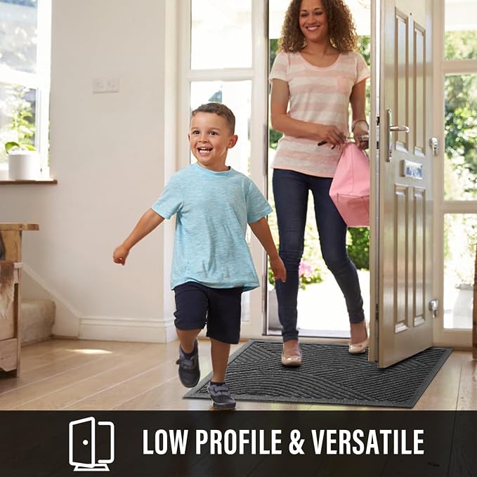 HIYARD Sturdy Front Door Mat, Absorbent Muddy Dirt Resist Welcome Door Mats Outdoor Indoor, Stain and Fade Resistant, Non-Slip Backing Entry Mat Low Profile Doormat for Entryway, 36×24, Grey - Image 5