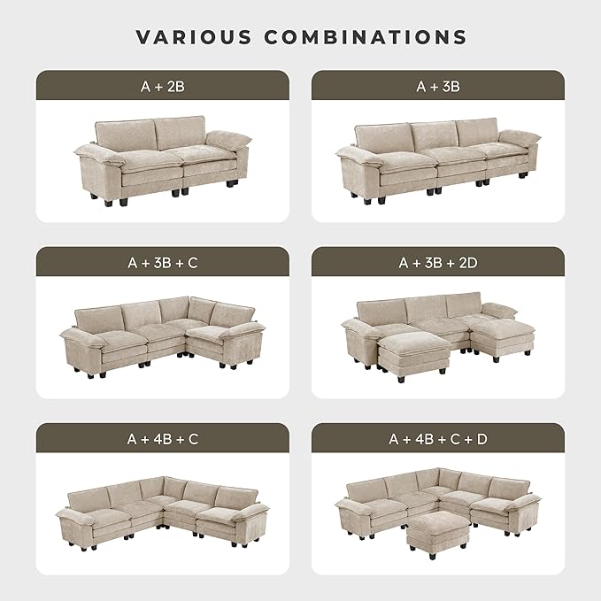 Lexicon Modular Sectional Sofa, Module for Sectional Couch, Armless Chair, Removable Cushion Cover, Soft Upholstery, Durable Frame, Customizable Comfort, Chenille Light Taupe