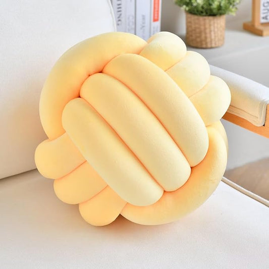 LUSJNGE Decorative Throw Knot Pillow Ball for Home Chair Sofa Couch Bed Aesthetic Round Velvet Knotted Pillow Cushion (Yellow, 11 inches)
