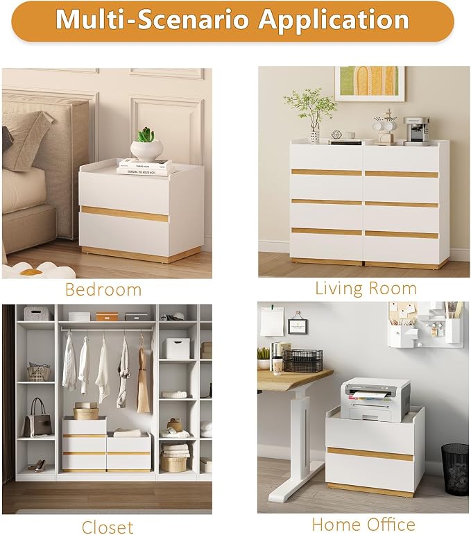 Large Modern Nightstand White Bedside Table, 2 Drawer Dresser Wood Stackable Storage Drawers for Clothes for Closet, Bedroom, 24"x16"x20" - Image 5