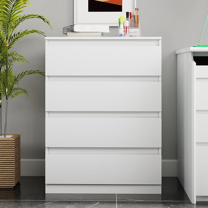 White Nightstand with 4 Drawers,Modern 32'' Tall Bedside Table with Storage for Bedroom,End Side Table with No-Handle Design for Living Room - Image 10