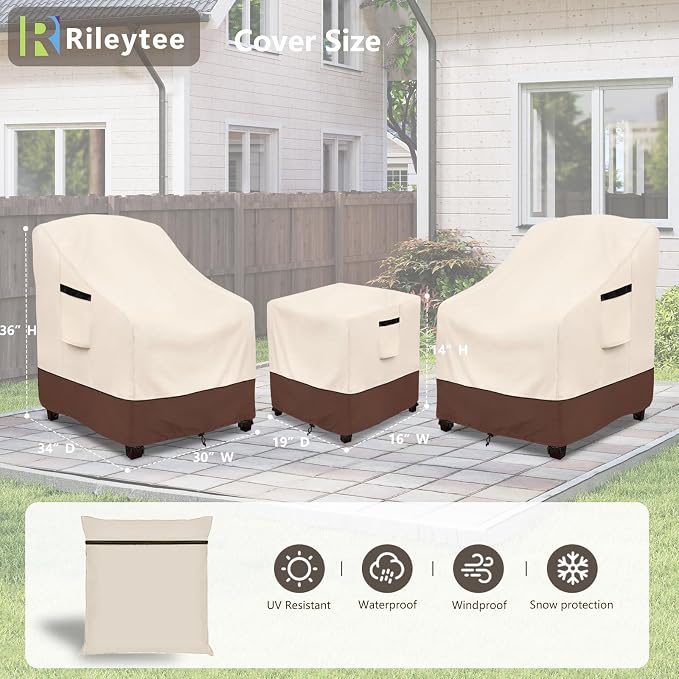 Rileytee Outdoor Furniture Covers Waterproof,600D Heavy Duty Patio Furniture Covers 3 Piece Set,Patio Set Cover for 2 Chairs and Side Coffee Table,Beige - Image 2