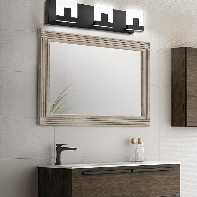 YOSHOOT Hand-Made Wooden Spliced Wall Mirror for Bathroom, Rustic Farmhouse Vanity Mirror, Décor Wall Art, Solid Wood Frame, Vertical or Horizontal Hanging, 53" x 28", Grey - Image 2