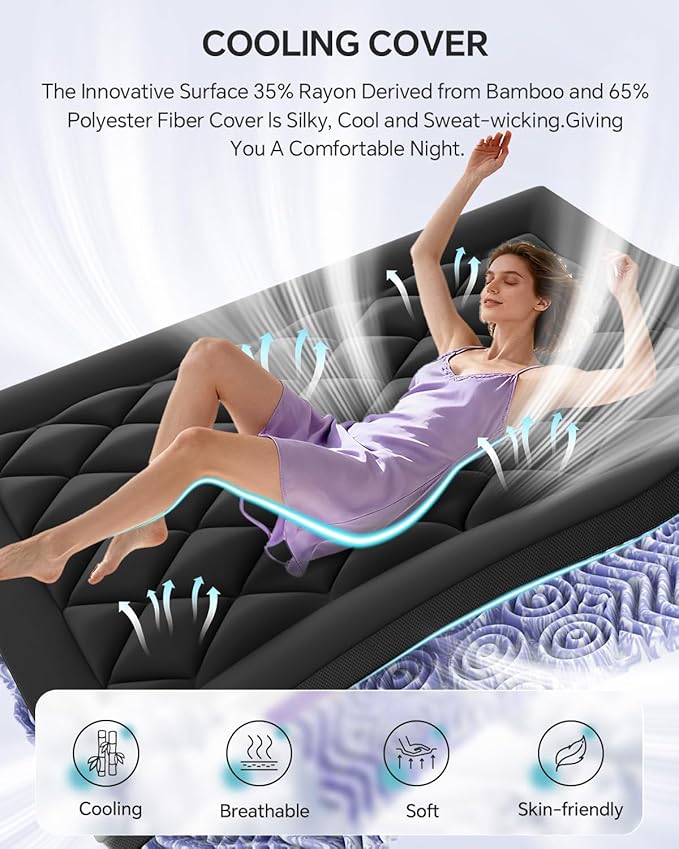 ChiXpace Dual Layer 4 Inch Memory Foam Mattress Topper Full - 2 Inch Gel Memory Foam and 2 Inch Pillow Top Mattress Pad, 7-Zone Egg Crate Full Size Mattress Topper (Black-White)