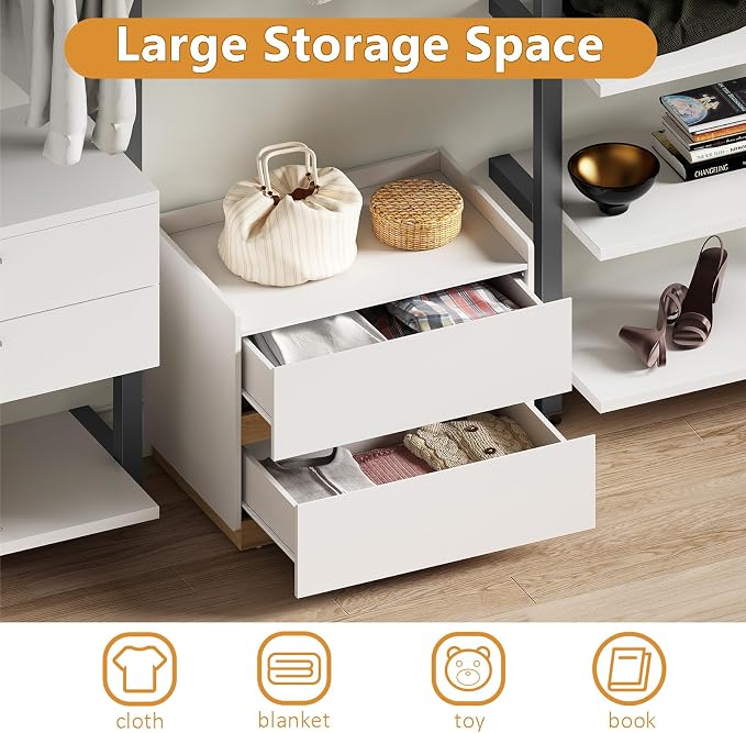 Large Modern Nightstand White Bedside Table, 2 Drawer Dresser Wood Stackable Storage Drawers for Clothes for Closet, Bedroom, 24"x16"x20" - Image 6