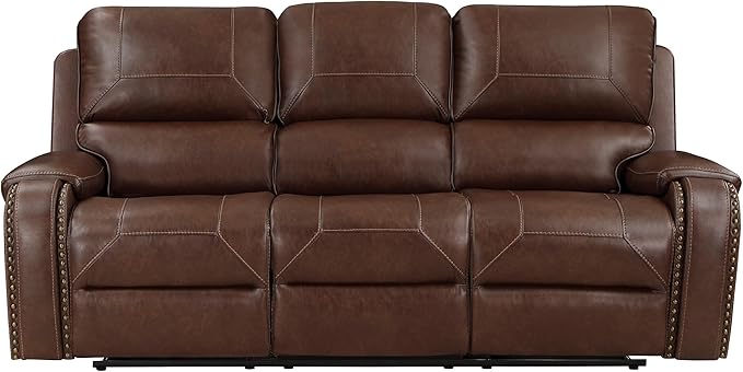 Lexicon Monet Breathable Faux Leather Double Reclining Sofa, Brown