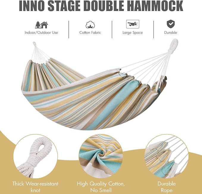 INNO STAGE 2 Persons Hammock - Brazilian Double, Portable Camping Bed for Patio, Backyard, Porch, Outdoor & Indoor Use - Soft Cotton with Carrying Bag - Image 6
