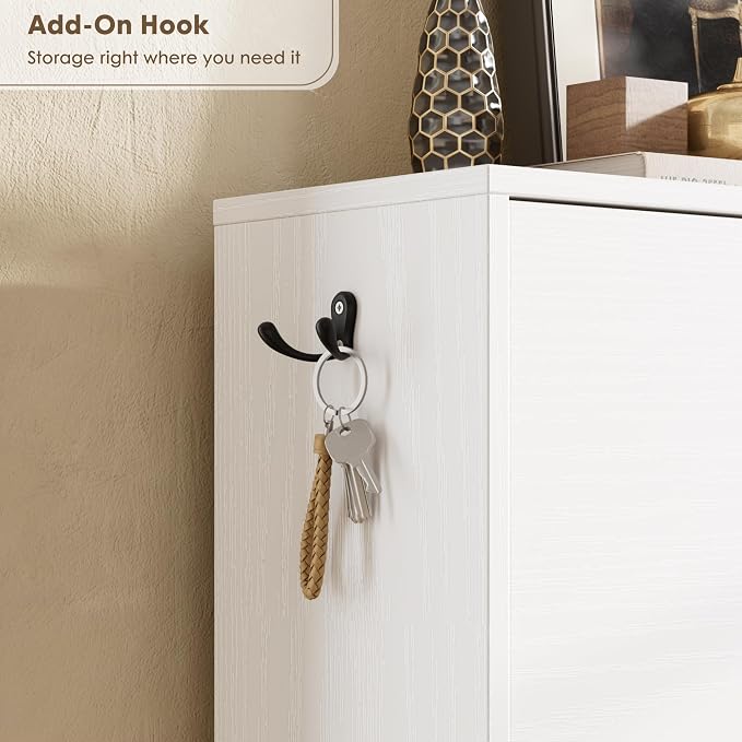 Nicetree Shoe Cabinet with 3 Flip Drawers, Narrow Shoe Organizer Cabinet, Freestanding Shoe Rack Cabinet, Morden Shoe Storage Cabinet for Entryway, Hallway, Foryer, White - Image 6