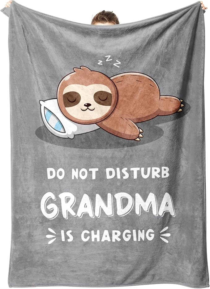 Funny Gifts for Grandma, Grandma is Charging Sloth Blanket, Birthday Gifts for Grandmas from Grandkids,Grandmas Gitts for Mothers Day Christmas, Soft Sloth Blanket for Grandmother, Grey, 60" x 50"
