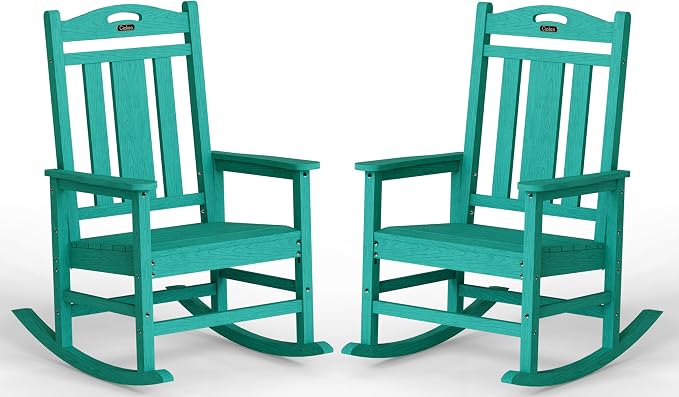 Ciokea Oversized Outdoor Rocking Chairs Set of 2, 380lbs Heavy-Duty Large Patio Rocker, High Back Cozy Porch Chairs, Weather Resistant Patio Rocking Chairs for Outside, Fire Pit, Deck, Aruba Blue by CIOKEA