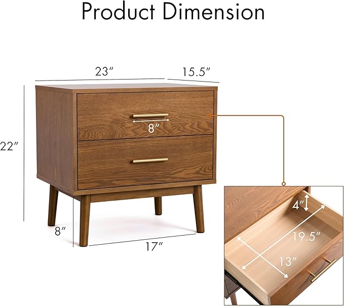 Furniture of America Wyatt Modern Solid Wood Bedroom Collection with Queen Bed Frame, Nightstands, Dresser with Mirror, No Box Spring Needed, Walnut, Standard Platform, 5-Piece Set