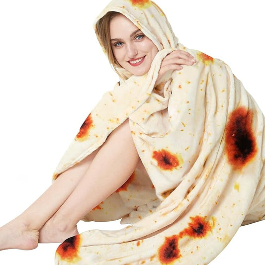 LetsFunny Burrito Tortilla Throw Blanket for Couch, Double Sided Burrito Taco Tortilla Wrap Blankets, Funny Realistic Flannel Food Round Blankets, Christmas Birthday Gifts for Women Men Teen 47in