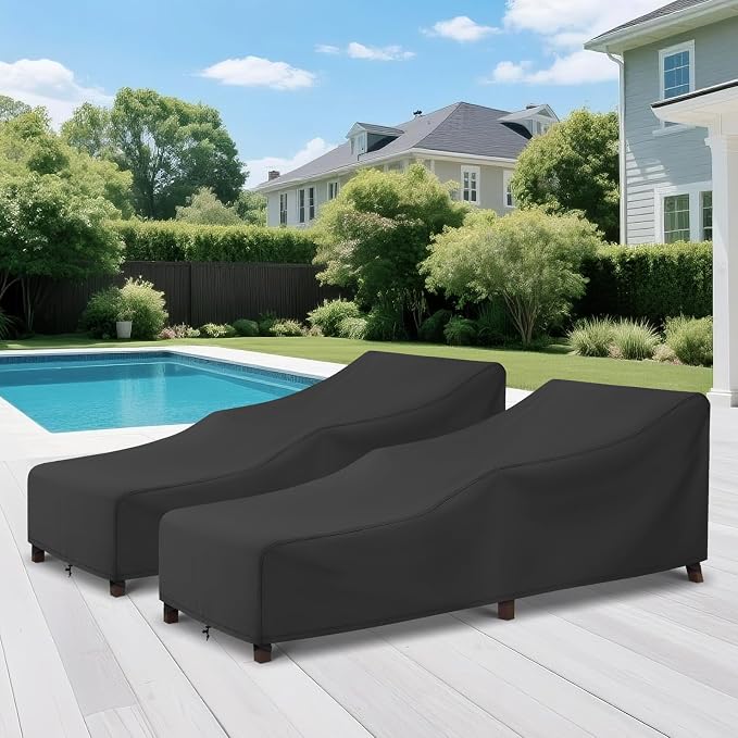 Arcedo Patio Lounge Chair Cover 2 Pack, Waterproof Outdoor Chaise Lounge Covers for Outdoor Furniture and Outside Stackable Cushions, 84" x 32" x 32" H, Black - Image 7