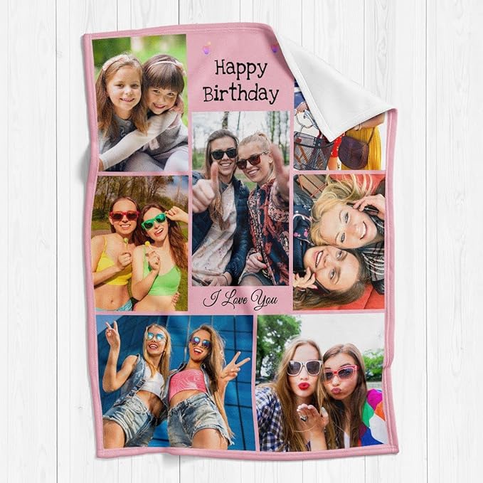 Printwoo Custom Blanket with Photos, Personalized Photo Blankets Using My Own Photo, Customized Blankets with Picture, Personalized Birthday Gifts for Women Men, Personalized Gifts for Best Friends