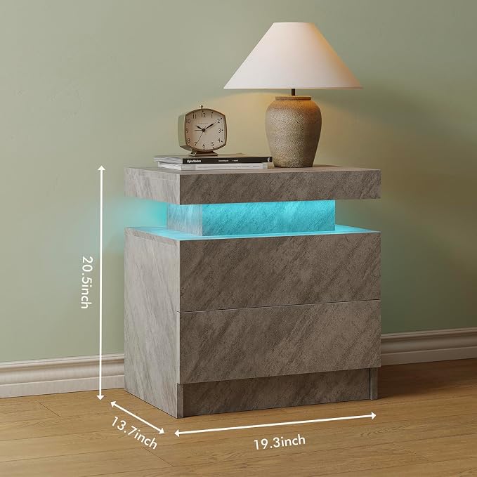 Cubehom Nightstands Set of 2, Bedside Tables with LED Lights, Night Stands with 2 Wood Drawers, End Tables Set of 2 for Living Room/Bedroom - Image 2