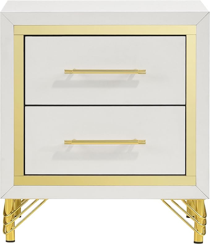 Coaster Home Furnishings - Lucia - 4-Piece Bedroom Set with Upholstered Bed and Gold Finish Trim Accent - Modern Classic - Bedroom - Beige & White - 224731Q-S4