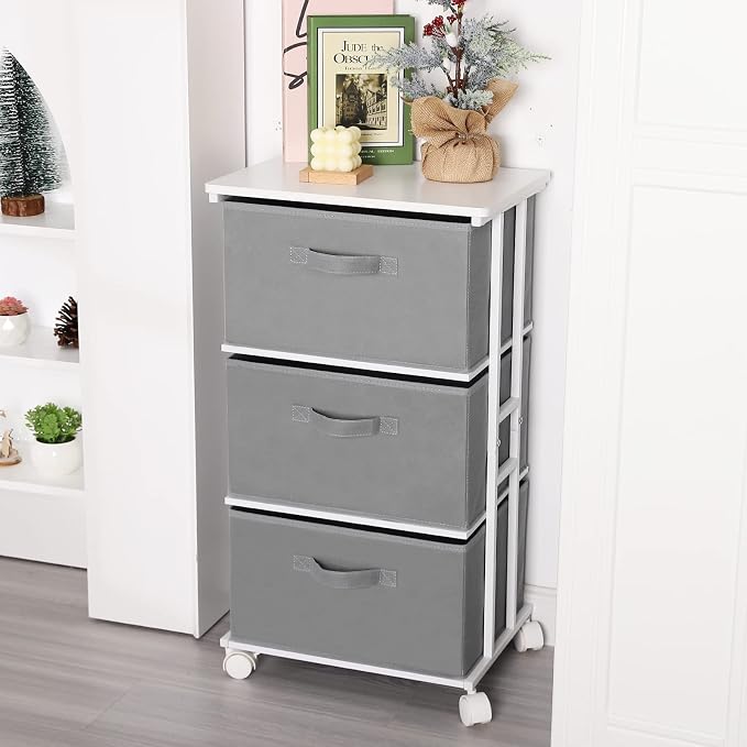 MAX Houser Dresser Tower with 3 Drawers,Fabric Dresser Drawer Organizer Unit,Dresser Chest with Wood Top,Vertical Storage Dresser,Small Dresser for Bedroom,Office-Dark Grey - Image 6