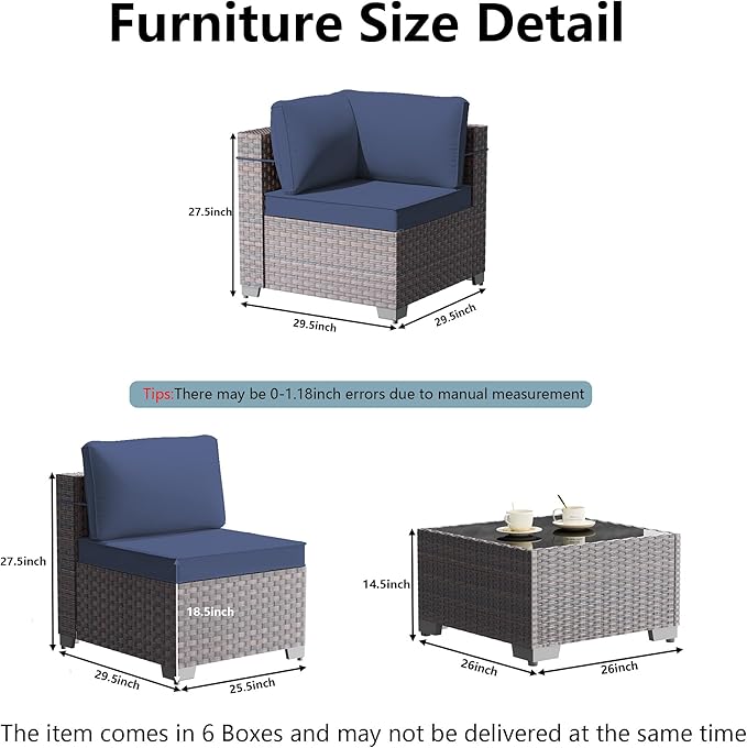 14 Pieces Outdoor Patio Furniture Set,Outdoor Sectional Furniture All Weather PE Rattan Wicker Patio Conversation Set with 2 Coffee Tables and 12 Thickened Cushions,Navy Blue
