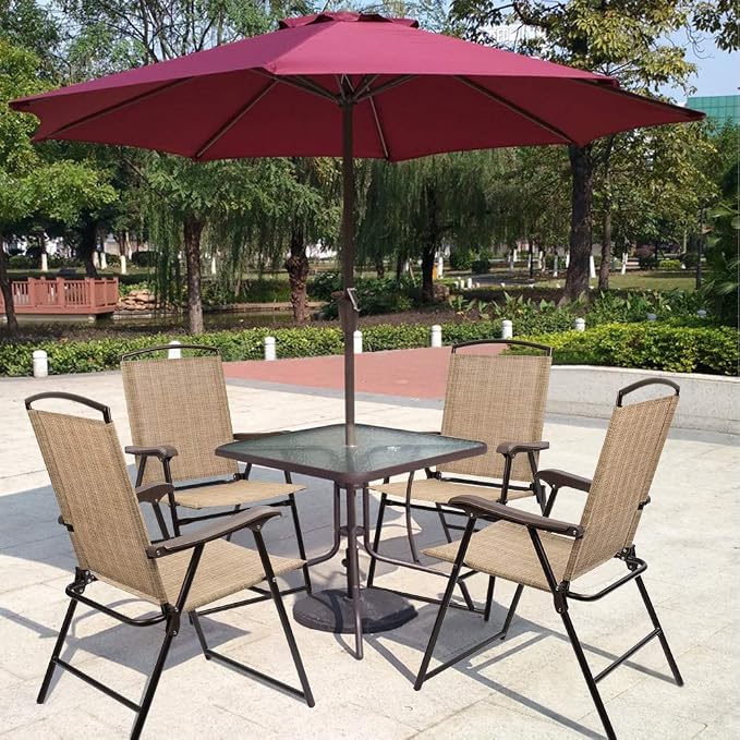 Devoko Patio Folding Chair Deck Sling Chair Camping Garden Pool Beach Using Chairs Space Saving Set of 2 (Beige) - Image 7