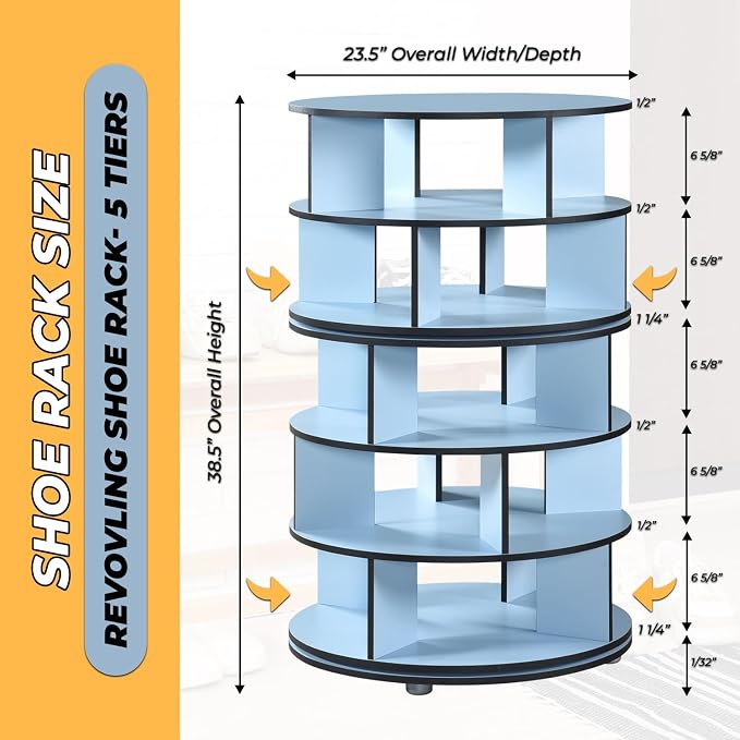 Kings Brand Furniture - 5-Tier Rotating Shoe Rack, 360° Revolving Lazy Susan Spinning Shoe Rack Tower Storage Organizer for Closet Entryway Bedroom Hallway, Blue - Image 2
