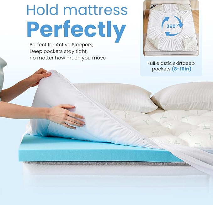 DUMOS Dual Layer 4 Inch Twin Mattress Topper, Memory Foam Mattress Topper - 2 Inch Gel Memory Foam and 2 Inch Pillow Top Mattress Pad Cover for Back Pain, Thick Soft Topper with 8-16 Inch Deep Pocket