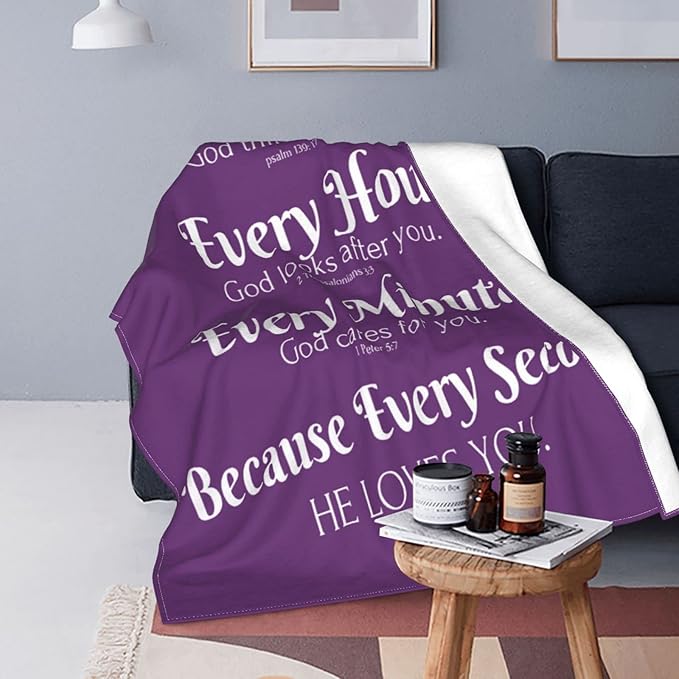 QETXVI Bible Verse Blanket with Inspirational Thoughts and Prayers- Religious Throw Blanket Soft Lightweight Cozy Plush Warm Blankets for Women Men Gift (Purple, 50"X 60")