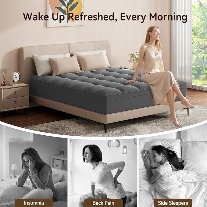 ABENE Mattress Topper Twin for Back Pain Relief, Extra Thick Mattress Pad Pillowtop, Soft Mattress Protector Cover with 8"-21" Deep Pocket, Overfilled Down Alternative Filling (Gray, Twin)