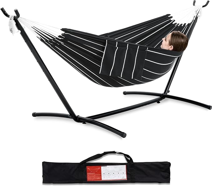 PNAEUT Double Hammocks with Stand for Outside, Portable Space Saving Heavy-Duty Steel Stand for Indoor Outdoor Patio with Carrying Bag, 450 lbs Capacity (Chasm) by PNAEUT