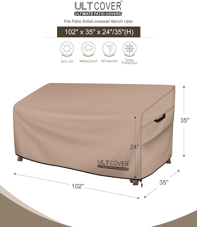 ULTCOVER Patio Furniture Sofa Cover 102W x 35D x 35H inch Waterproof Outdoor 4-Seater Couch Cover - Image 2