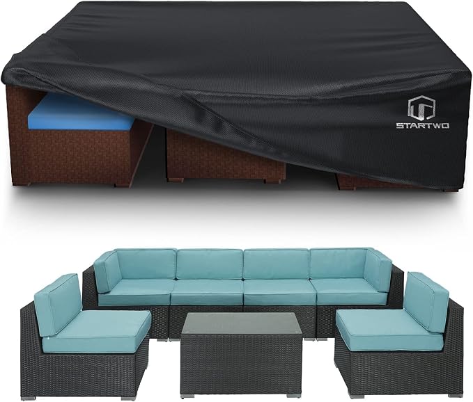 STARTWO Patio Furniture Covers Waterproof, Anti-UV Tear-Resistant 500D Heavy Duty 7-12 Seats Outdoor Furniture Cover for Sectional Sofa, Patio Table Cover, 98"x78"x28", Black by STARTWO