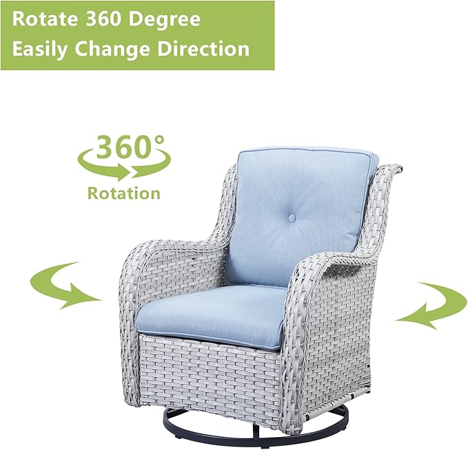 Rilyson Patio Furniture Swivel Chairs Set - 6 PC Wicker Rattan Outdoor Sectional Conversation Sets with 2 Rocking Chair,2 Ottoman,1 Sofa and 1 Loveseat for Porch Deck(Light Grey/Sky Blue)