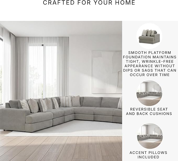 Signature Design by Ashley Casual Avaliyah L-Shape Symmetrical 7-Piece Sectional with Reversible Cushion and Armrest, Gray