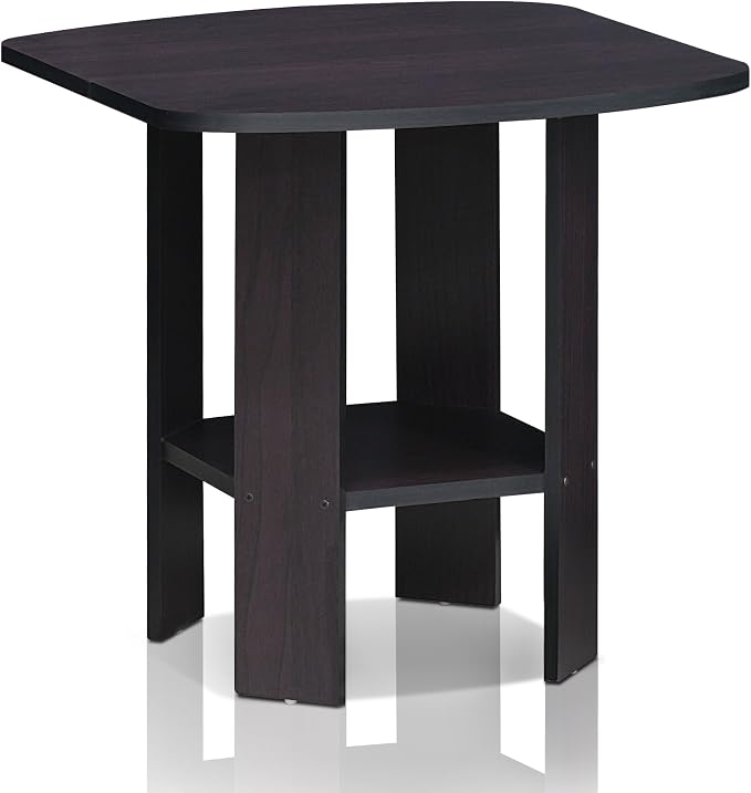 Furinno SIMPLE DESIGN Side Table, 2-Tier Modern End Table with Soft Edges, Open Shelves Night Stand, Bedside Table, for Living Room, Bedroom, Dark Walnut - Image 5