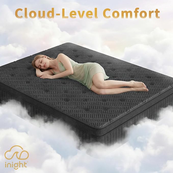 inight 14 Inch King Hybrid Mattress, Medium Firm Balanced Support with Nebulign Foam & Pocket Springs, Pressure Relief for Average Weight (130-230lbs), Fiberglass-Free, CFR 1633 Compliant